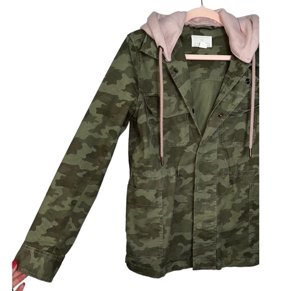 Caslon Camo Green Utility Jacket XS Pink Detachable Hood - Picture 3 of 14